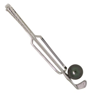Barra/clip/cierre para palos de golf Mikimoto de oro blanco de 14 quilates con perlas de Tahití de 9,35 mm Foto 1 de 3