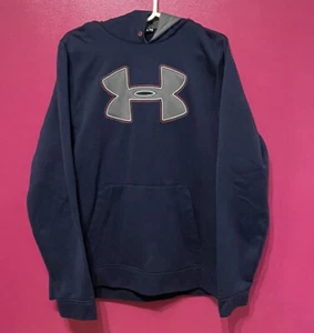 Under Armour Storm Hoodie Sweatshirt Mens Large Blue Big Logo Loose Fit Hooded - Picture 1 of 7