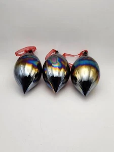 Lot Of 3 Hand Blown Glass Iridescent Christmas Ornaments 5" - Picture 1 of 9