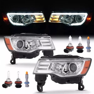 For 2017-2021 Jeep Grand Cherokee Halogen Upgrade LED Tube Projector Headlights - Picture 1 of 16