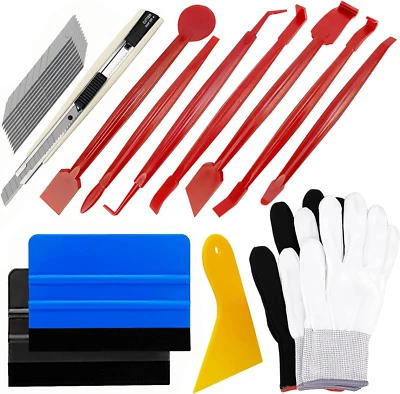  Vinyl Wrap Tools Kit: 2 Gloves, 4" Squeegee, Scraper, Edge Trimmer, Utility Kni - Image 1 of 4