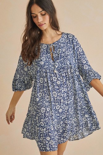 UNDERCOVER Abito donna tunica segreto abito da spiaggia stampa blu S