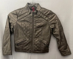 B Collection Jacket Faux Leather Girls M 5 6 Bronze Quilting Zipped Pockets  - Picture 1 of 7