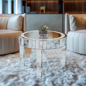 Beistelltisch Rund Kaffeetisch Sofatisch Verspiegelt Glas Wohnzimmertisch DE - Bild 1 von 16