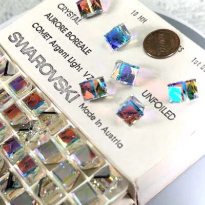 Swarovski 4841 Crystal AB CAL VZ Angled Cube Fancy Stones 8pcs size 10mm SW108 - Image 1 of 2