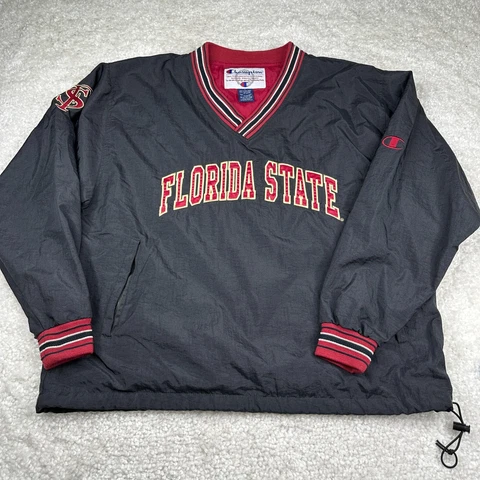 Florida State Windbreaker Men Large Black Champion Pockets Jacket Pullover Shirt Cover