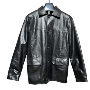 EGA Emporio Collezioni Italian Made Black Leather Coat Size XL - Picture 1 of 7