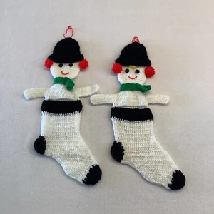 Juego de 2 Medias de Navidad Muñeco de Nieve Hechas a Mano Ganchillo Vacaciones - Imagen 1 de 15