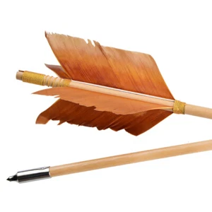 32" Archery Flu-Flu Arrow 8.5mm Traditional Wooden 4 Turkey Feather Longbow Hunt - Picture 1 of 26