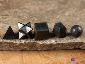 SHUNGITE Crystal Sacred Geometry Set - Crystal Sphere, Cube, Merkaba - Kit E2146 - Picture 1 of 10