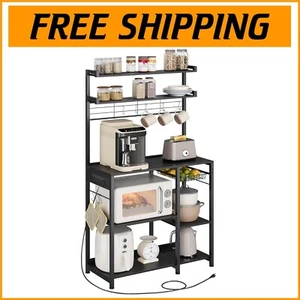 Stylish Charcoal Gray Baker's Rack with Power Outlet & Versatile Storage Options - Picture 1 of 11