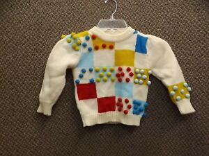 Adorable Vtg Popsicle Textured Girls Sweater 3T Acrylic Ivory Color Block Nice!!