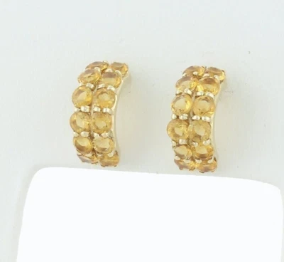 Pendientes de aro de citrino natural de oro amarillo de 14k 5/8" x 1/4" Foto 1 de 4