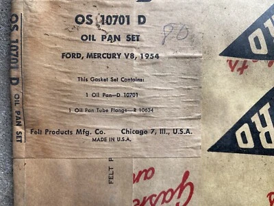 Juego de 2 juntas Fel-pro de cárter de aceite Ford Mercury V8 1954 nuevo de colección Foto 1 de 4