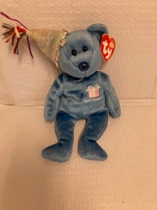 Ty Beanie Baby💜FELIZ CUMPLEAÑOS Septiembre Oso 8.5" con Sombrero NUEVO MWMT's - Imagen 1 de 1