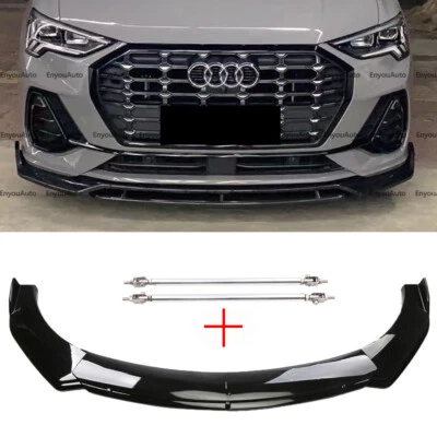 For Audi S3 S4 S5 Front Bumper Lip Spoiler Splitter + Strut Rods Glossy Black Foto 1 de 4