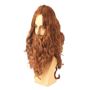 Halloween Jesus Wig Costume Props Long Curled Wig Funny Brown Wig And Beard Set - Picture 1 of 4