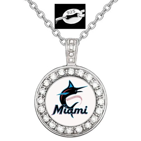 Miami Marlins Womens Sterling Silver Chain Link Necklace With Pendant D18 Cover