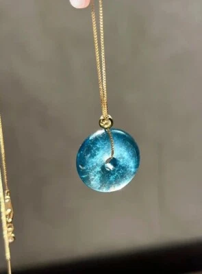 Natural Blue Aquamarine Women Pendant Doughn Round 14K Gold  Pearl Bads healing  — 第 1/4 张图片