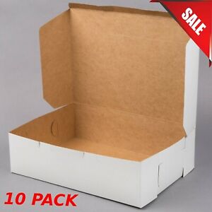 (10-Pack) 14" x 10" x 4" White Rectangle Paperboard 1/4 Sheet Cake / Bakery Box