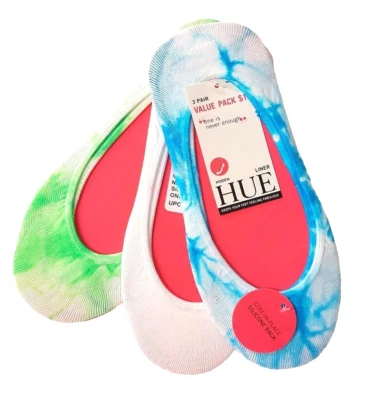 HUE Zapatilla Verano Tie-dye Liner Calcetines Valor 3 Pack Silicona Trasera Azul Verde Foto 1 de 4