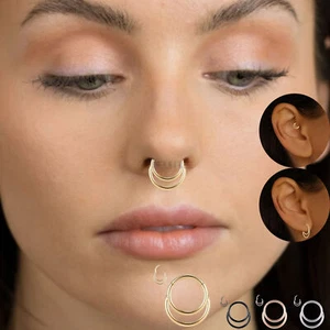 1pc Double Rings Helix Cartilage Conch Nose Piercings Surgical Stainless Steel - Picture 1 of 60