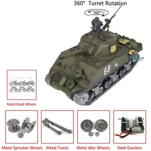 Henglong Customized Sherman 1/16 7.0 M4A3 RC Tank 3898 Metal Tracks Wheels 360° - Picture 1 of 12