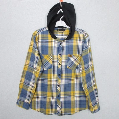 Camisa con Capucha Rocawear Para Hombres Franela a Cuadros Azul Amarillo Manga Larga Con Botones M Foto 1 de 4