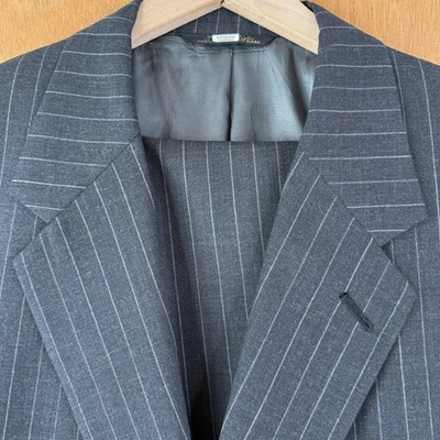 Tom James Suit Mens 44L Gray 2 Button 100% Wool Bespoke Canvas Pants 36x30 Cuff - Image 1 of 4