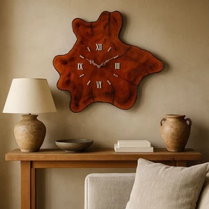 Vintage Live Edge Cypress Wanduhr - Naturholz Plattenuhr, rustikal 70er Jahre Dez - Bild 1 von 12