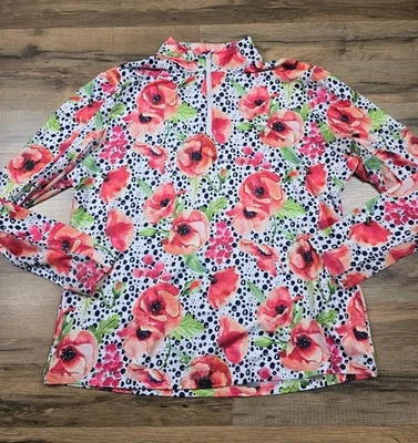 GOTTEX Womens XL Pink Floral Golf Tennis Pickleball Long Sleeve 1/4 Shirt - Image 1 of 4