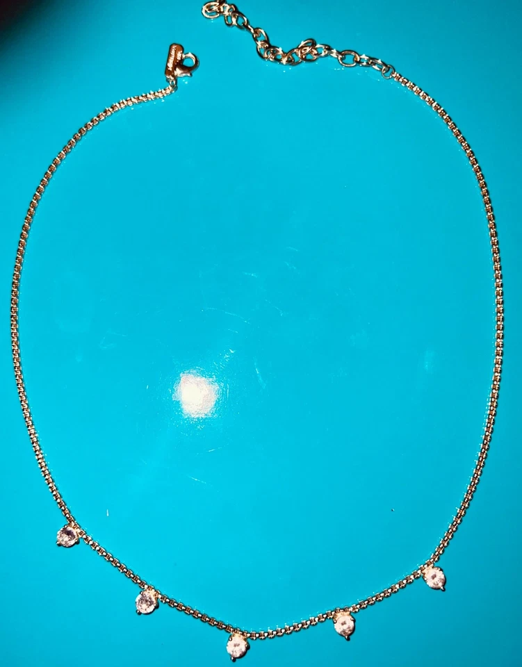 melinda maria “i am worthy” gold box chain necklace with 5 simulated diamonds - Image 1 of 4