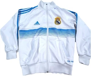 Real Madrid Jacket Men Medium White Blue Track Suit Sweatshirt Warm Up Adidas * - Picture 1 of 13
