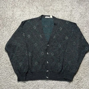 SEARS ROEBUCK MADE ITALY ACRYLIC WOOL BLEND GRAY ARGYLE CARDIGAN SWEATER 70s - Picture 1 of 6