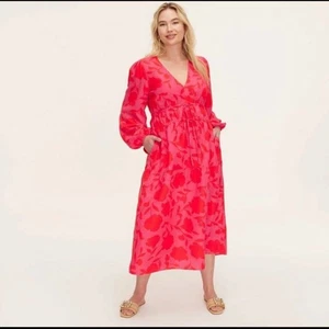 NUEVO CON ETIQUETAS Target Kate Spade-Rose Lino Manga Larga Maxi Vestido Rosa/Rojo M Mediano - Imagen 1 de 3