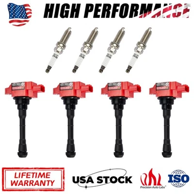 4X Bobina de encendido y 4X Bujías de iridio para 11-17 Nissan Juke 1.6L Turbo UF659 Foto 1 de 4