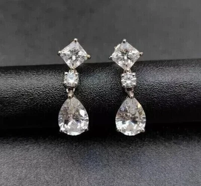 5Ctw Pear Cut Created Diamond Women's Drop/Dangle Earrings 14k White Gold Plated - Image 1 of 3