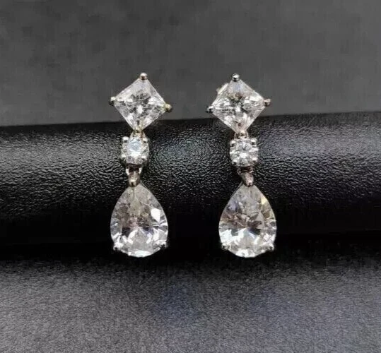 5Ctw Pear Cut Created Diamond Women's Drop/Dangle Earrings 14k White Gold Plated - Image 1 of 3