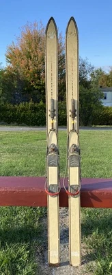 Vintage Pair WOODEN SKIS 53" Long  w/ BINDINGS Snow COUNTRY - Image 1 of 3