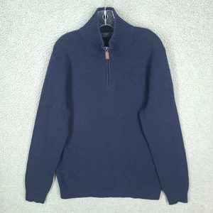 J Crew Sweater Mens Medium 100% LambsWool 1/4 Zip Navy Blue Pullover Mock Neck - Picture 1 of 8