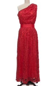 Schönes langes Spitzenkleid Tadashi Shoji rot One Shoulder - Bild 1 von 16