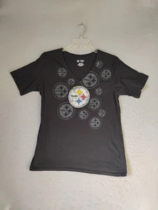Pittsburgh Steelers Womens Shirt 2XL Black Short Sleeve Cotton V Neck Pullover - Picture 1 of 8