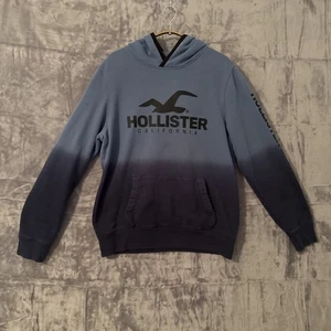 Hollister Hoodie Mens Size M Blue Ombre Sweatshirt Spellout Lounge Casual Skater - Picture 1 of 8