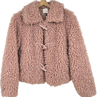 Chaqueta corta Lauren Conrad LC rosa peluda de piel sintética con palanca Wms M Cottagecore Foto 1 de 4