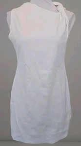 Helmut Lang Womens White Twist shoulder Sleeveless Knit Mini Bodycon Dress 12 - Picture 1 of 9