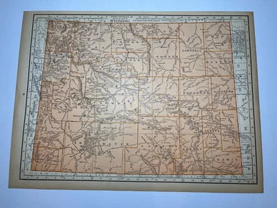 1925 "Copper" WYOMING State Map fm 1925 Rand-McNally Atlas SEE DESCRIP - Image 1 of 3
