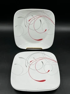 Corelle Splendor Square Luncheon Plates 9" Set of 3 Red Gray Swirls - Picture 1 of 6