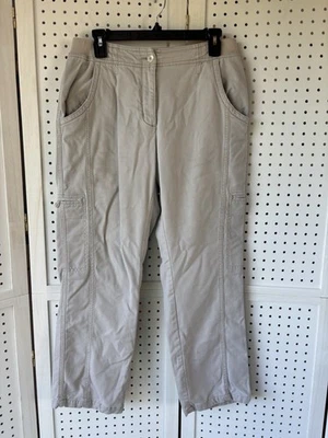 LL Bean Women's 10P Beige Flannel Lined Cargo Chino Pants Pull On Khaki - Image 1 of 4
