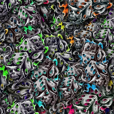 火焰骰子头骨 24 - 18 英寸 x 46 英寸水转印膜水浸 — 第 1/4 张图片