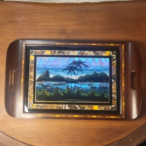 Vintage Brazilian Rio de Janeiro Butterfly Wing Wood Inlay Marquetry Tray 1940’s - Picture 1 of 13